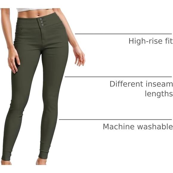 Hybrid & Company Butt Lift Skinny High Waisted Stretch Denim Pants, Olive, 22 - Picture 3 of 5